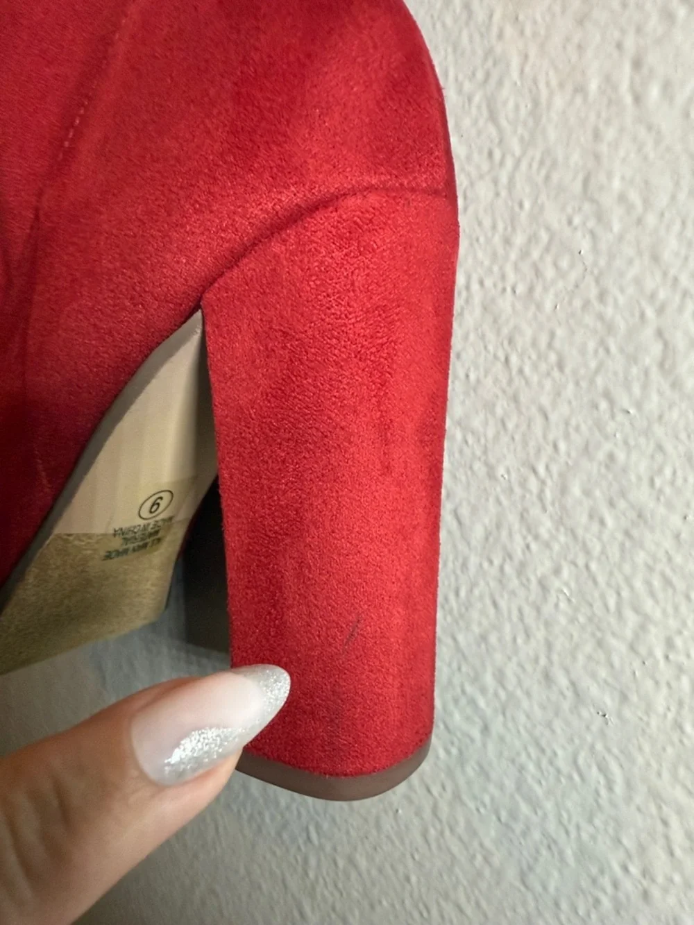 Red Faux Suede Knee High Boots SZ 9 Heart In D Block Heel Night Out Go Go Winter